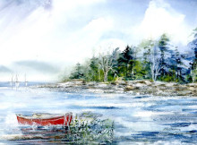 Beautiful Red Boat Watercolor painting by Elinor Carbone @ Stu-Art Supplies